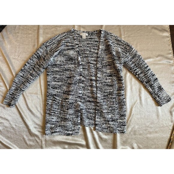 Rachel Zoe Open Cardigan Sweater Sz Large  Multi Tweed Color Texture Pockets - Picture 1 of 11